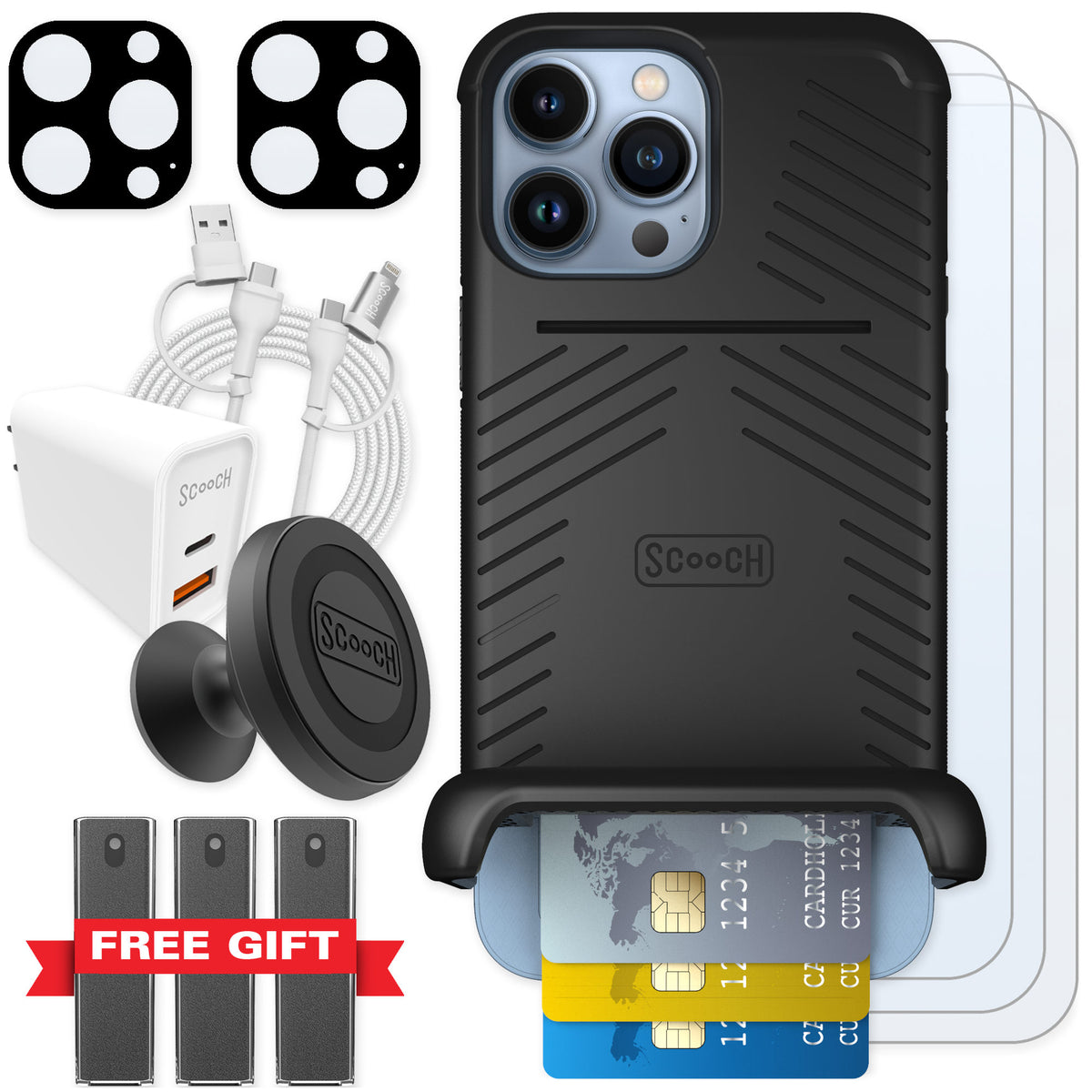 Scooch Wingmate Black for iPhone 13 Pro Max — Ultimate Bundle