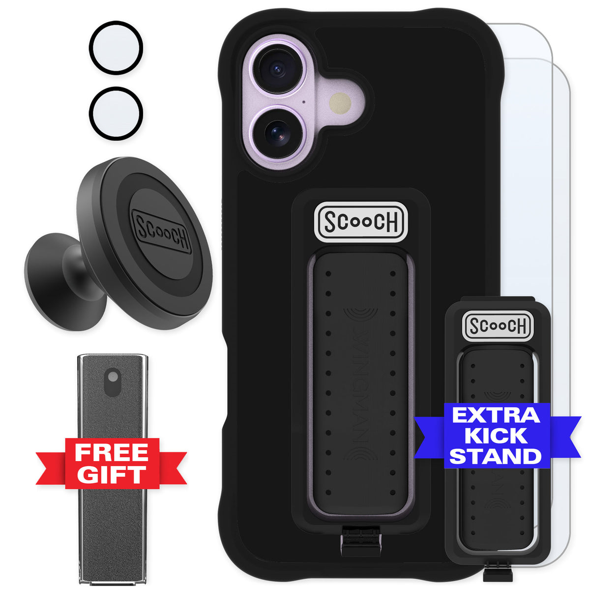 Scooch Wingman Black for iPhone 17 — Defender Bundle