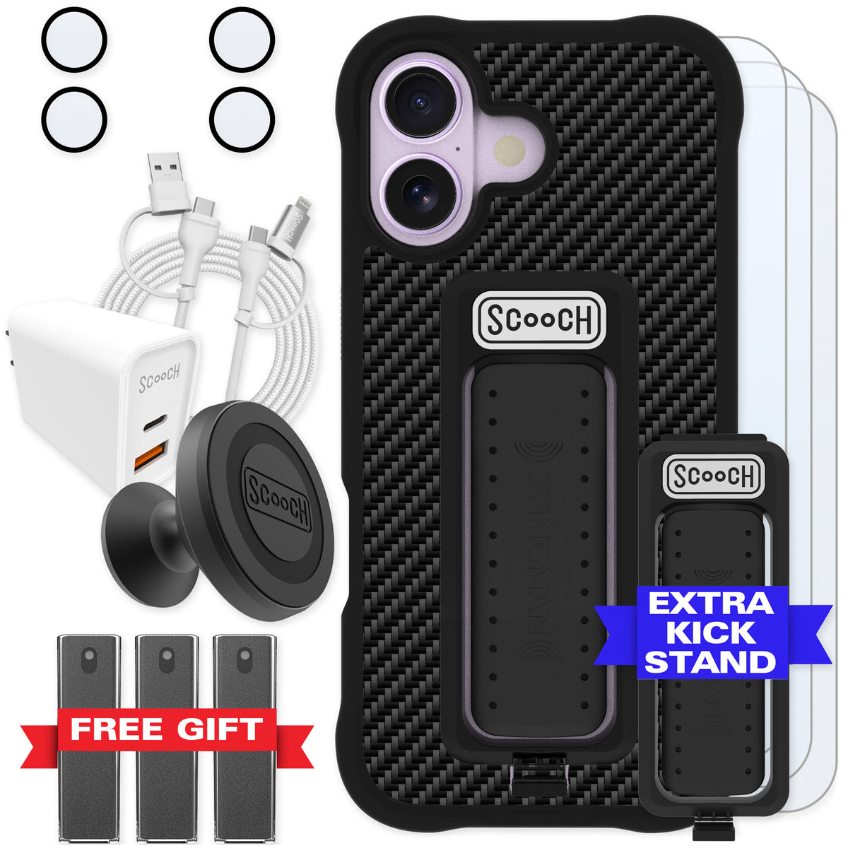 Scooch Wingman Carbon Fiber for iPhone 17 — Ultimate Bundle