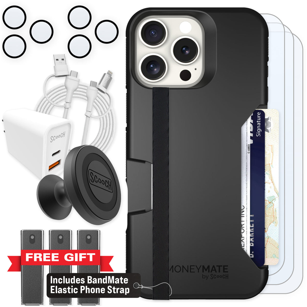 Scooch Moneymate Black for iPhone 16 Pro Max — Ultimate Bundle
