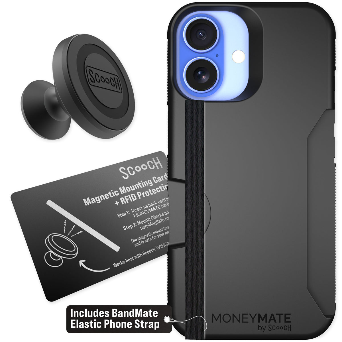 Scooch Moneymate Black for iPhone 16 — Starter Bundle