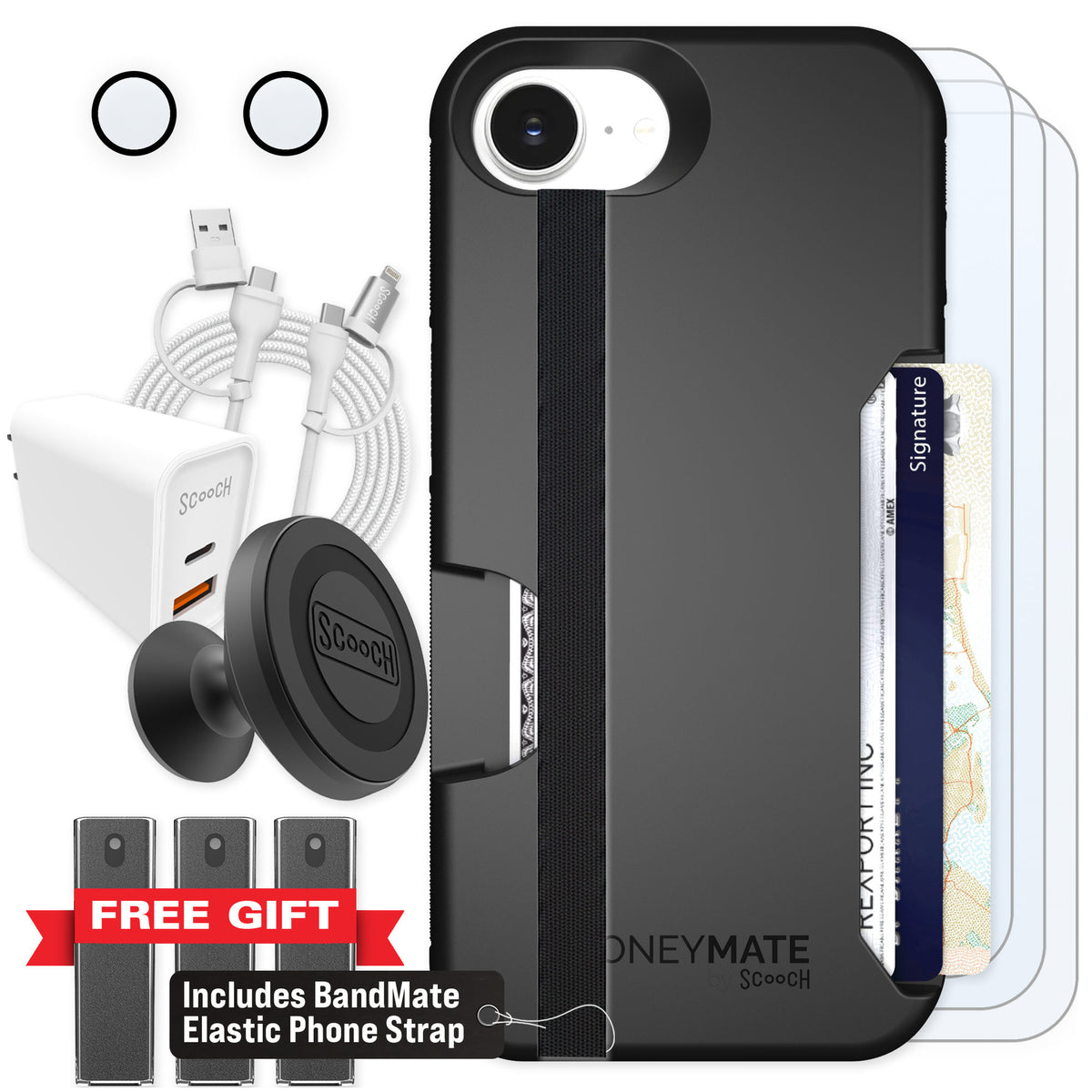 Scooch Moneymate Black for iPhone 16e — Ultimate Bundle
