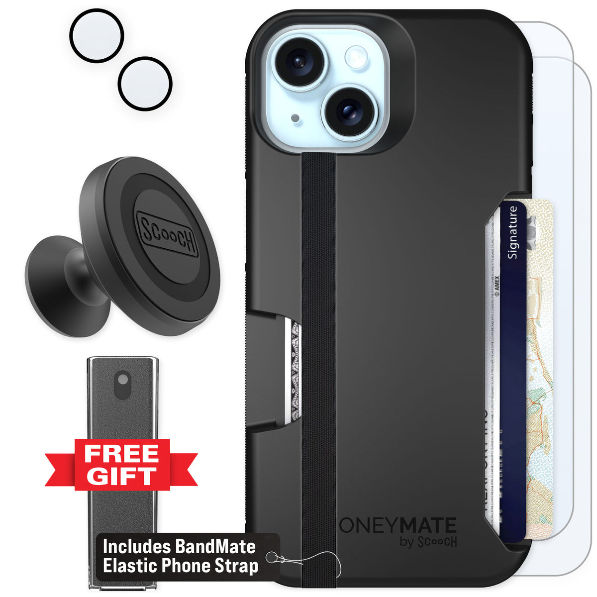 Scooch Moneymate Black for iPhone 15 — Defender Bundle