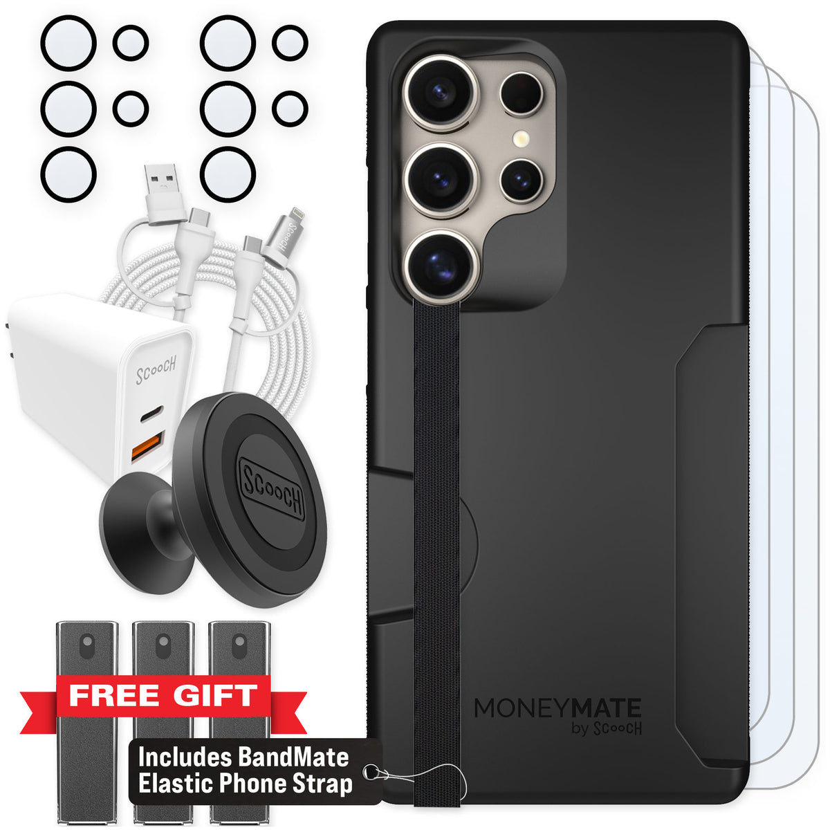 Scooch Moneymate Black for Galaxy S25 Ultra — Ultimate Bundle