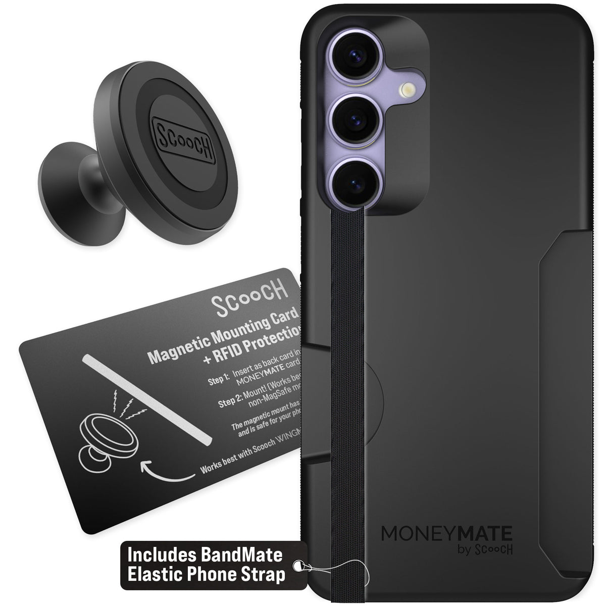Scooch Moneymate Black for Galaxy S25+ — Starter Bundle