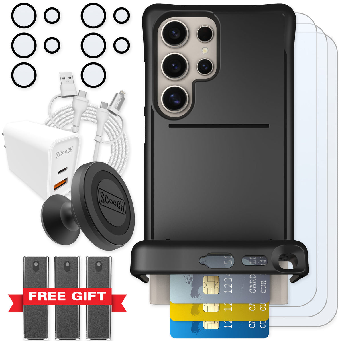Scooch Wingmate Black for Galaxy S24 Ultra — Ultimate Bundle