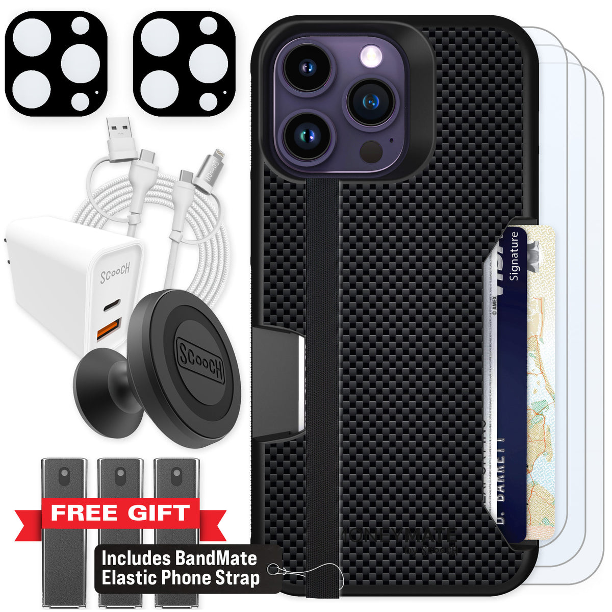 Scooch Moneymate Carbon Fiber for iPhone 14 Pro Max β Ultimate Bundle