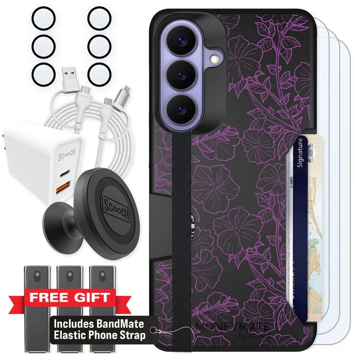 Scooch Moneymate Purple Petunias for Galaxy S26+ — Ultimate Bundle