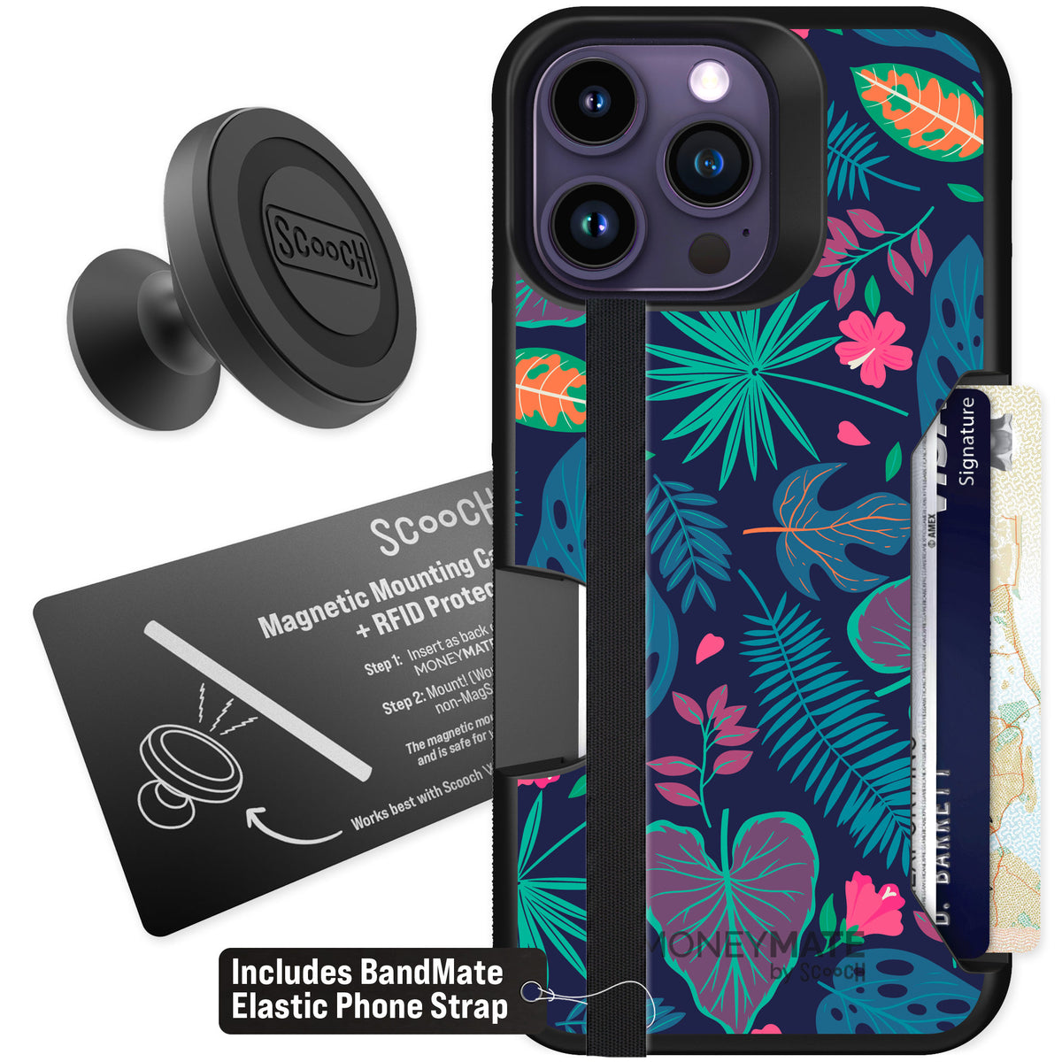 Scooch Moneymate Tropical Leaves for iPhone 14 Pro Max β Starter Bundle