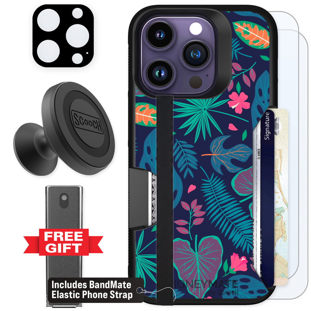 Scooch Moneymate Tropical Leaves for iPhone 14 Pro β Defender Bundle