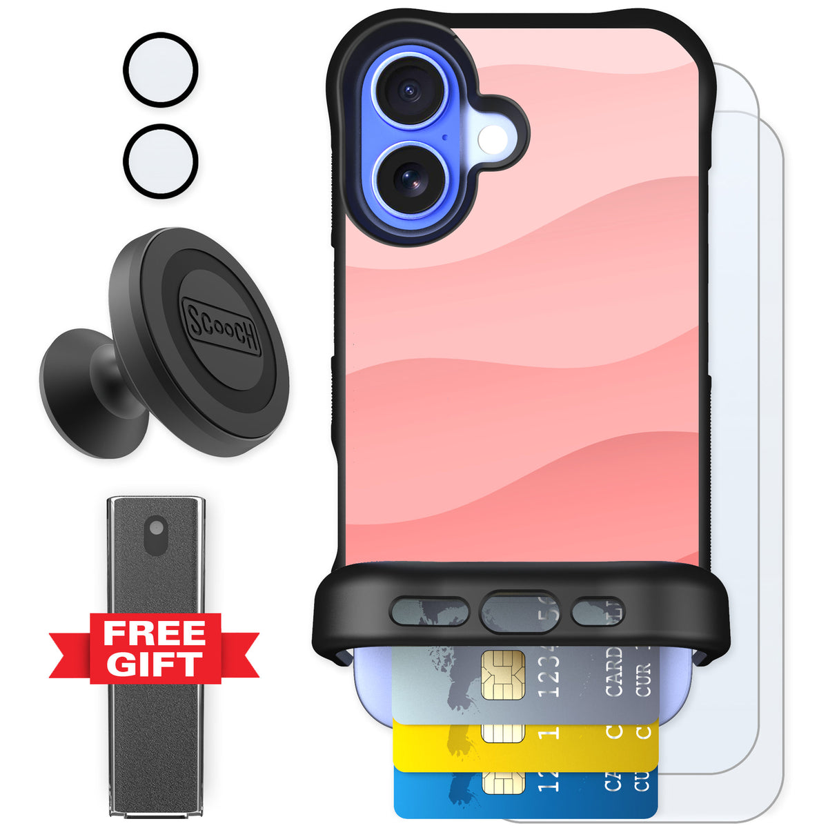 Scooch Wingmate Pink Waves for iPhone 16 — Defender Bundle