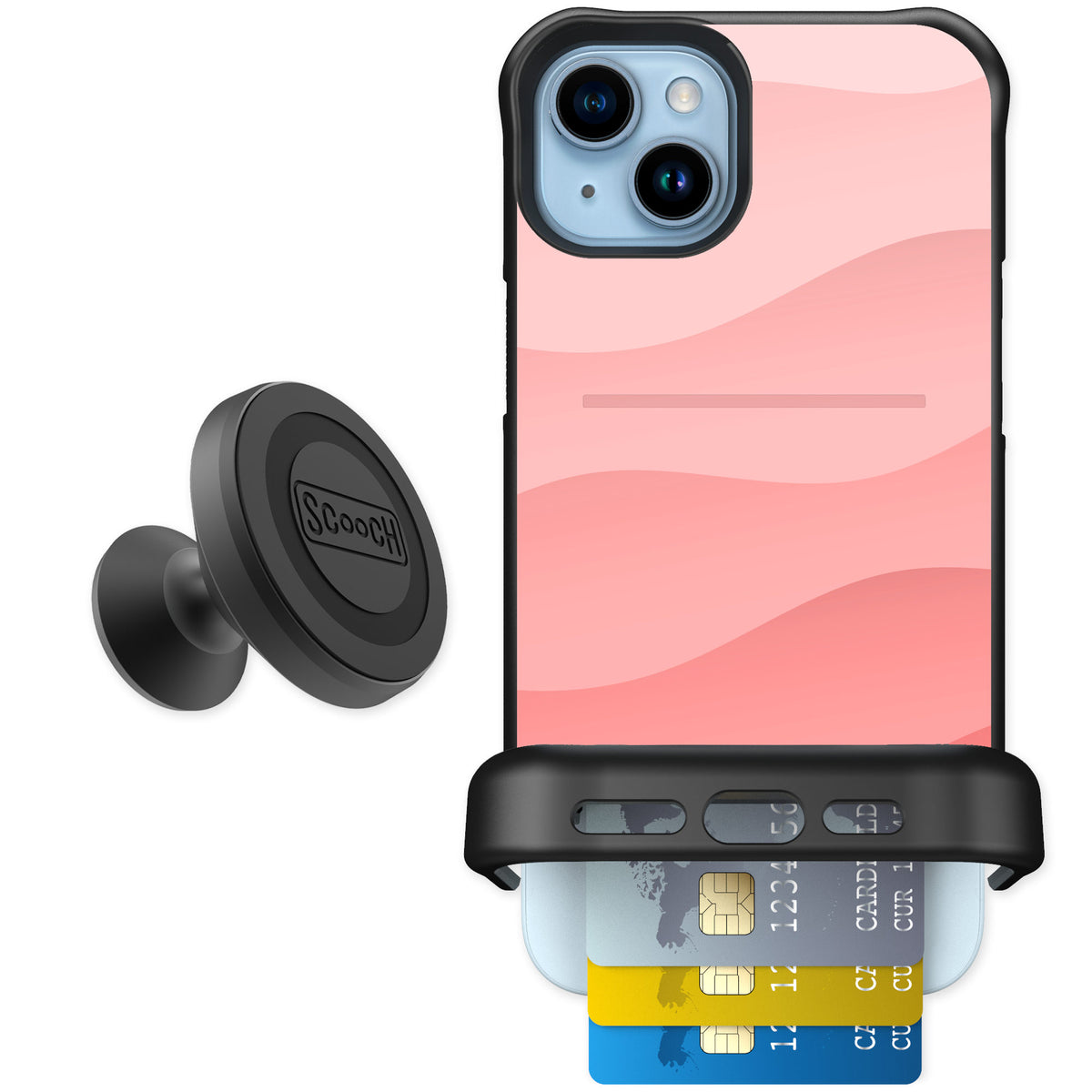 Scooch Wingmate Pink Waves for iPhone 15 Plus — Starter Bundle