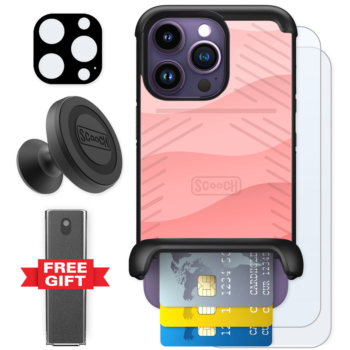 Scooch Wingmate Pink Waves for iPhone 14 Pro — Defender Bundle