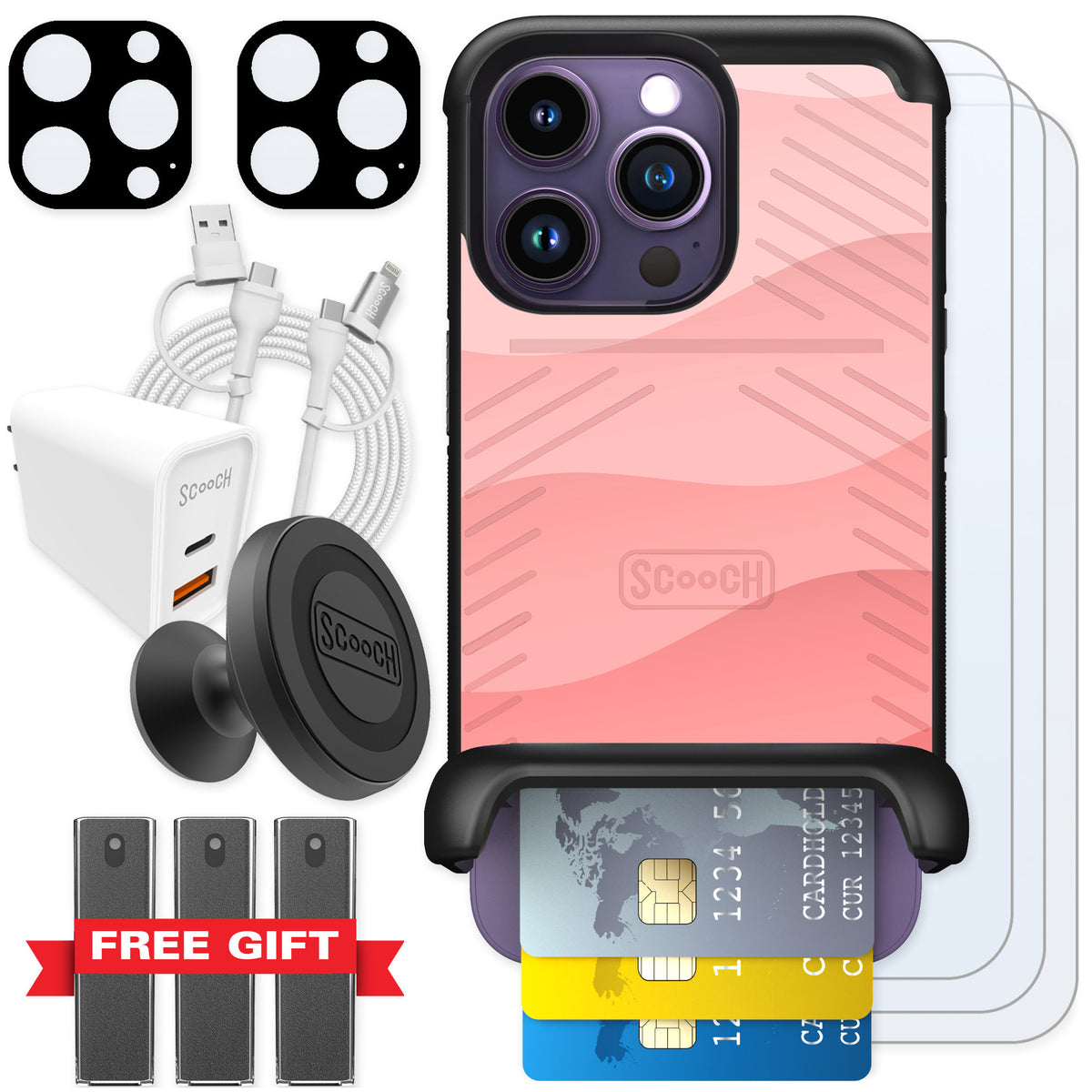 Scooch Wingmate Pink Waves for iPhone 14 Pro — Ultimate Bundle