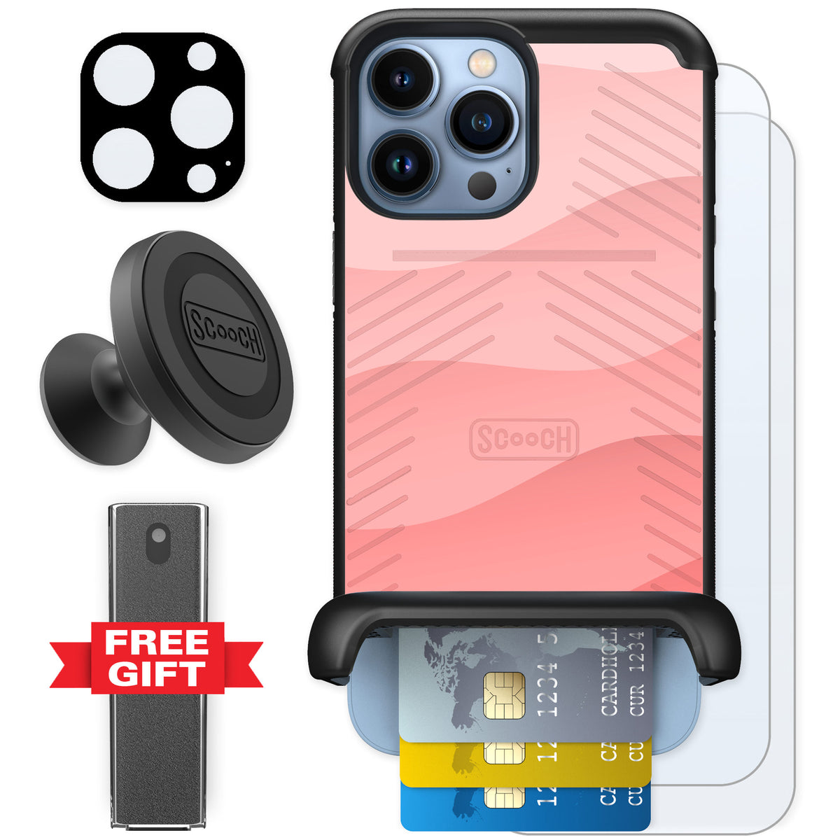 Scooch Wingmate Pink Waves for iPhone 13 Pro Max — Defender Bundle