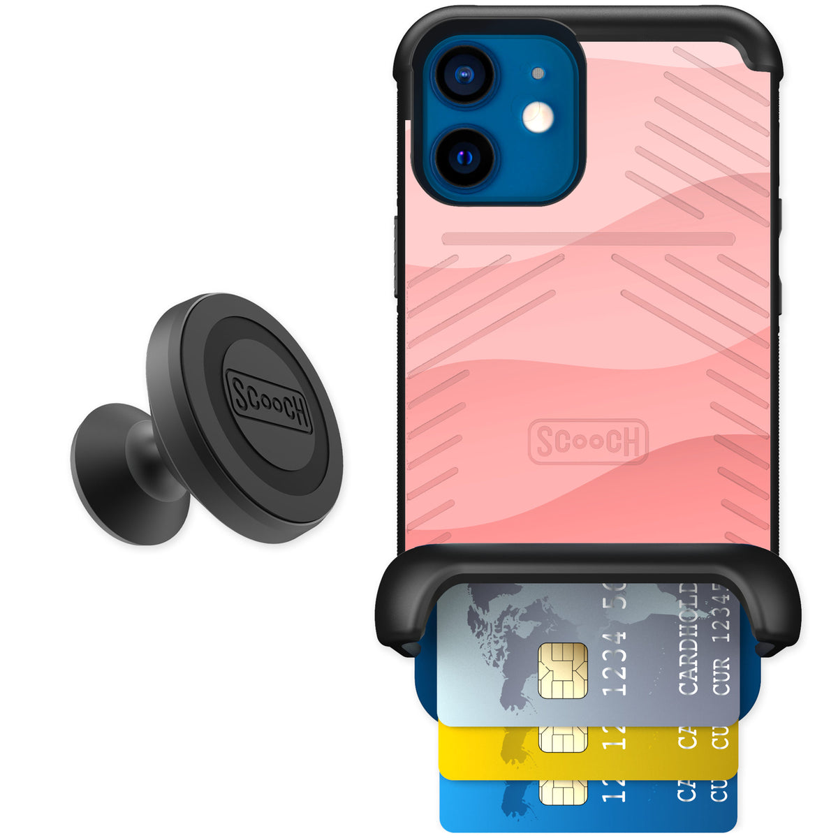 Scooch Wingmate Pink Waves for iPhone 12 mini — Starter Bundle