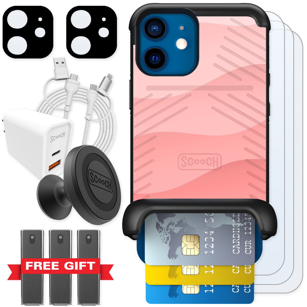 Scooch Wingmate Pink Waves for iPhone 12 mini — Ultimate Bundle