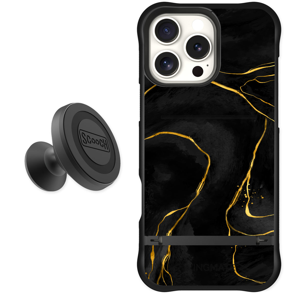Scooch Wingmate Black Marble for iPhone 16 Pro Max — Starter Bundle