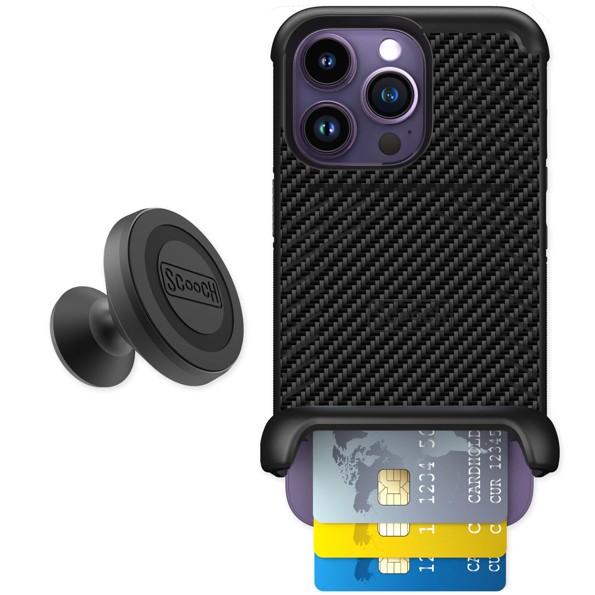 Scooch Wingmate Carbon Fiber for iPhone 14 Pro — Starter Bundle