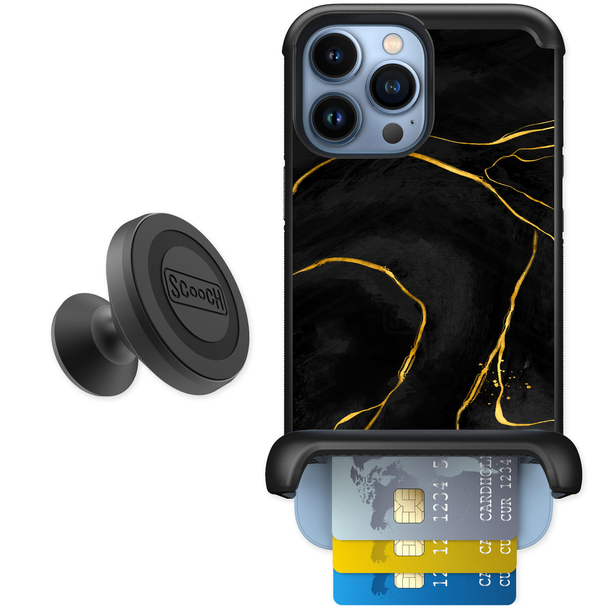 Scooch Wingmate Black Marble for iPhone 13 Pro Max — Starter Bundle