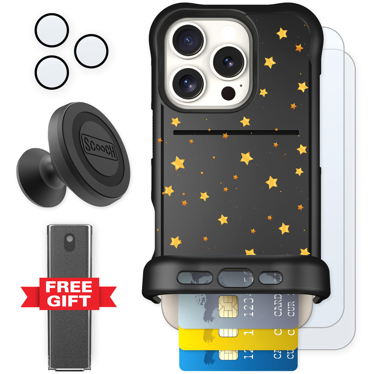 Scooch Wingmate Gold Stars for iPhone 16 Pro β Defender Bundle