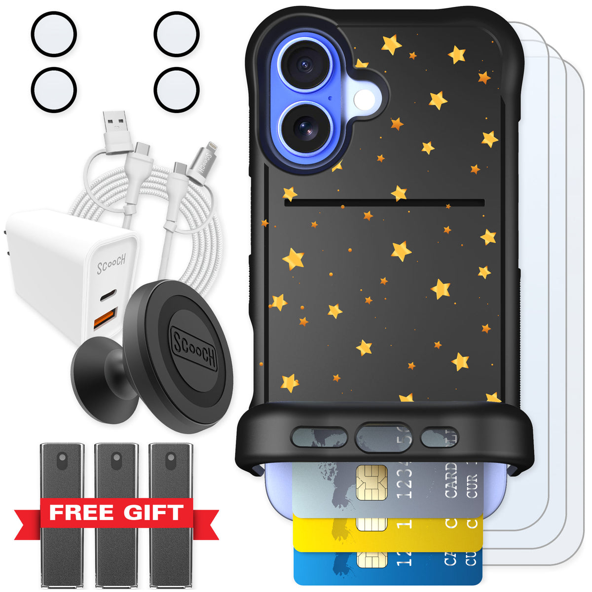 Scooch Wingmate Gold Stars for iPhone 16 β Ultimate Bundle