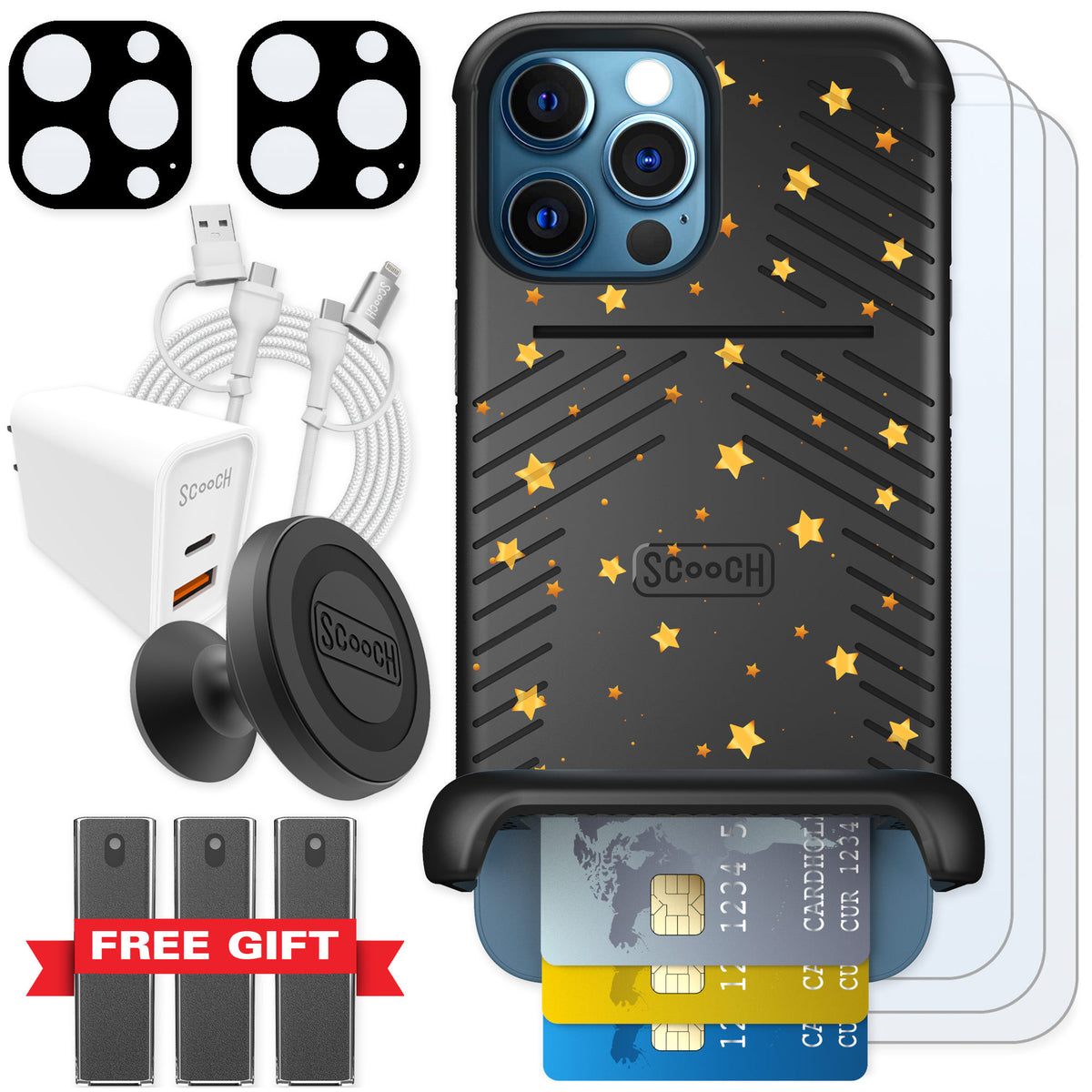 Scooch Wingmate Gold Stars for iPhone 12 Pro β Ultimate Bundle