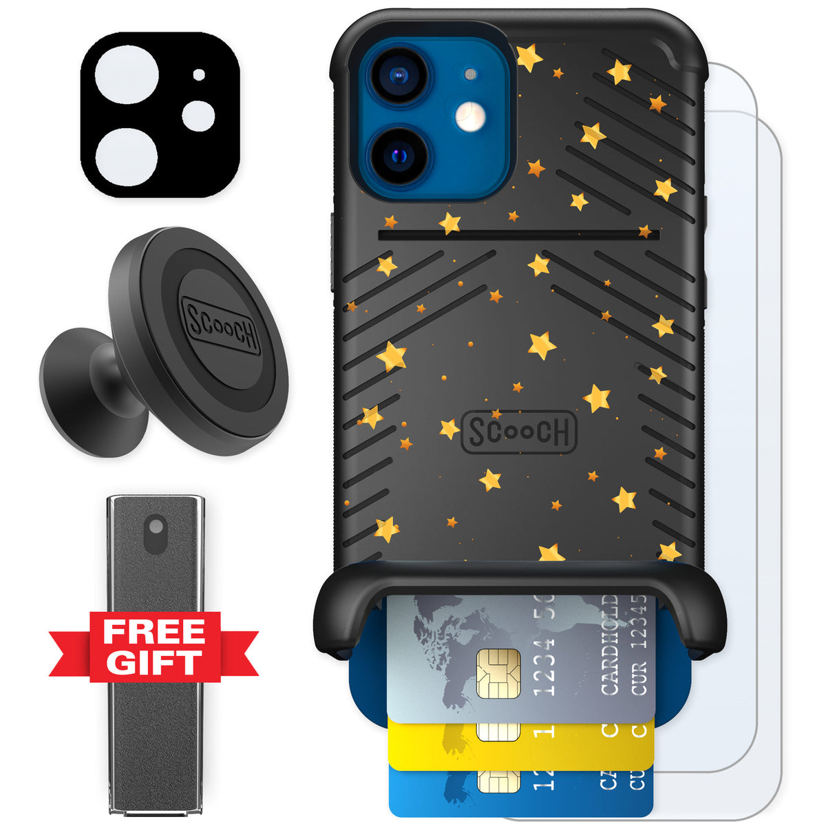Scooch Wingmate Gold Stars for iPhone 12 β Defender Bundle