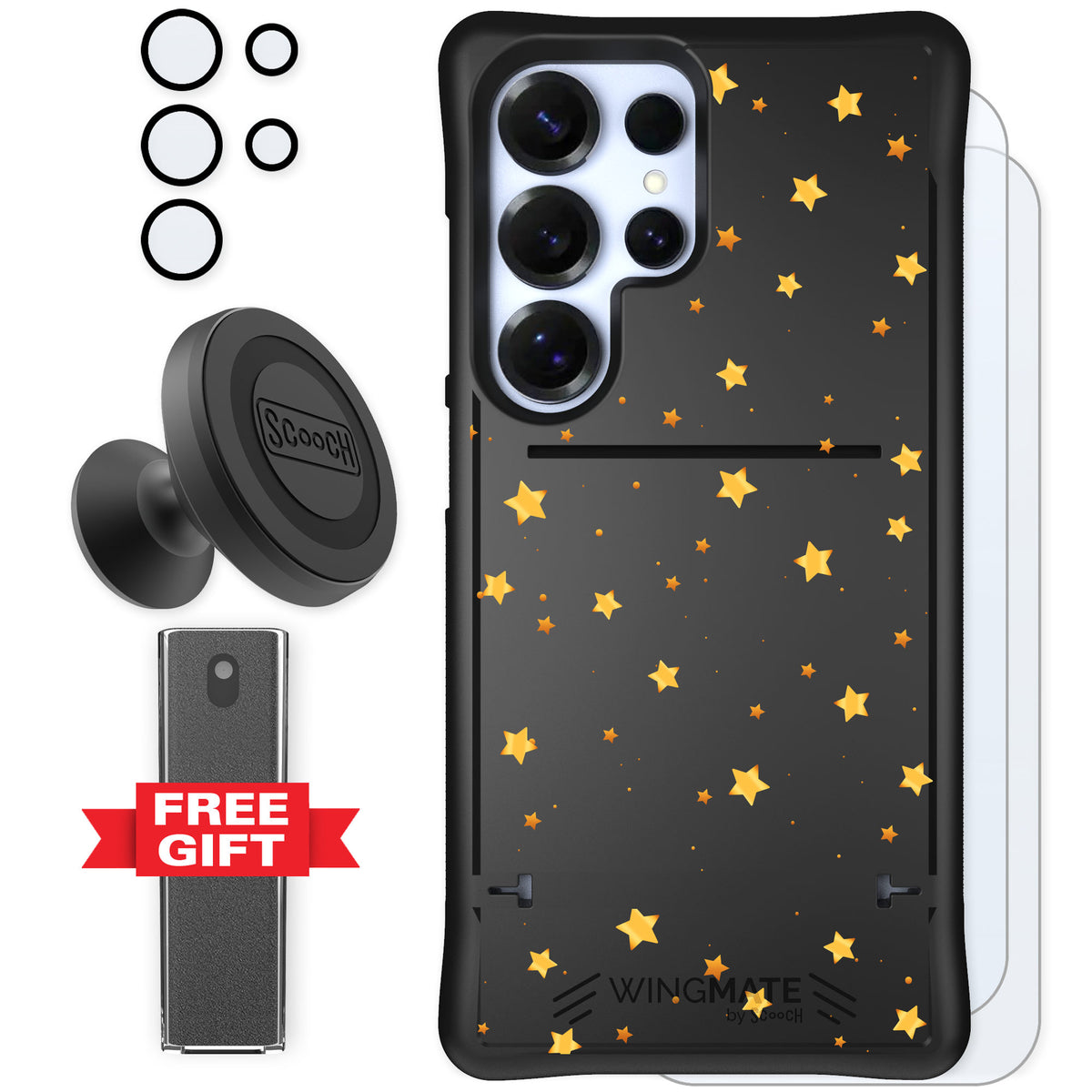 Scooch Wingmate Gold Stars for Galaxy S25 Ultra β Defender Bundle