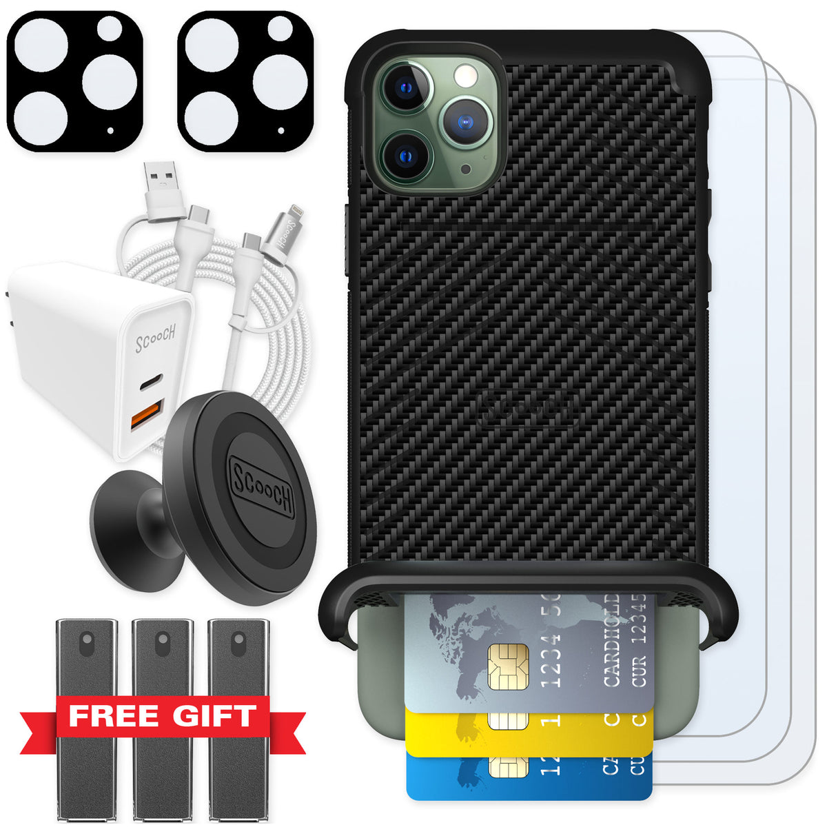 Scooch Wingmate Carbon Fiber for iPhone 11 Pro Max — Ultimate Bundle