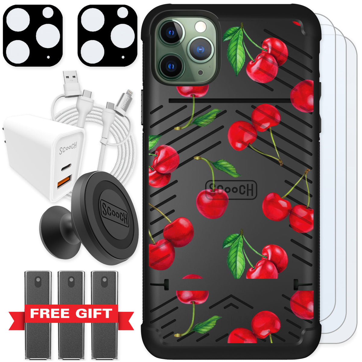 Scooch Wingmate Very Cherry for iPhone 11 Pro Max — Ultimate Bundle