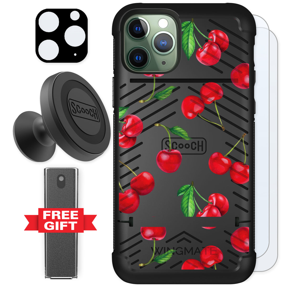 Scooch Wingmate Very Cherry for iPhone 11 Pro — Defender Bundle