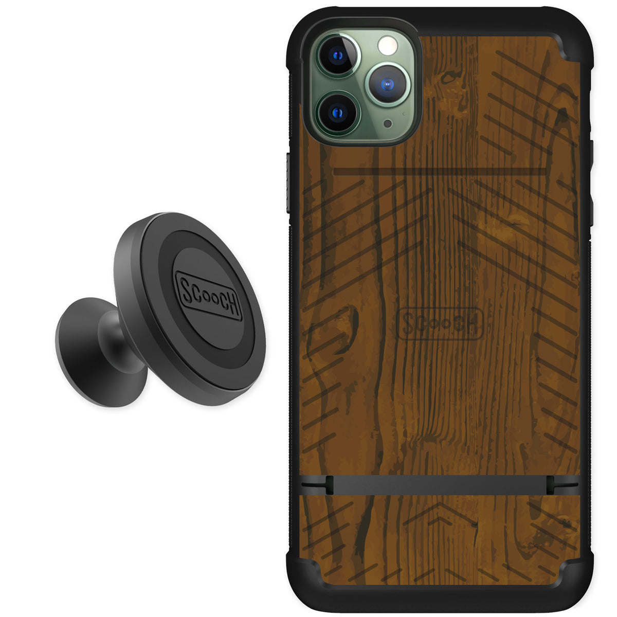 Scooch Wingmate Wood Grain for iPhone 11 Pro Max — Starter Bundle
