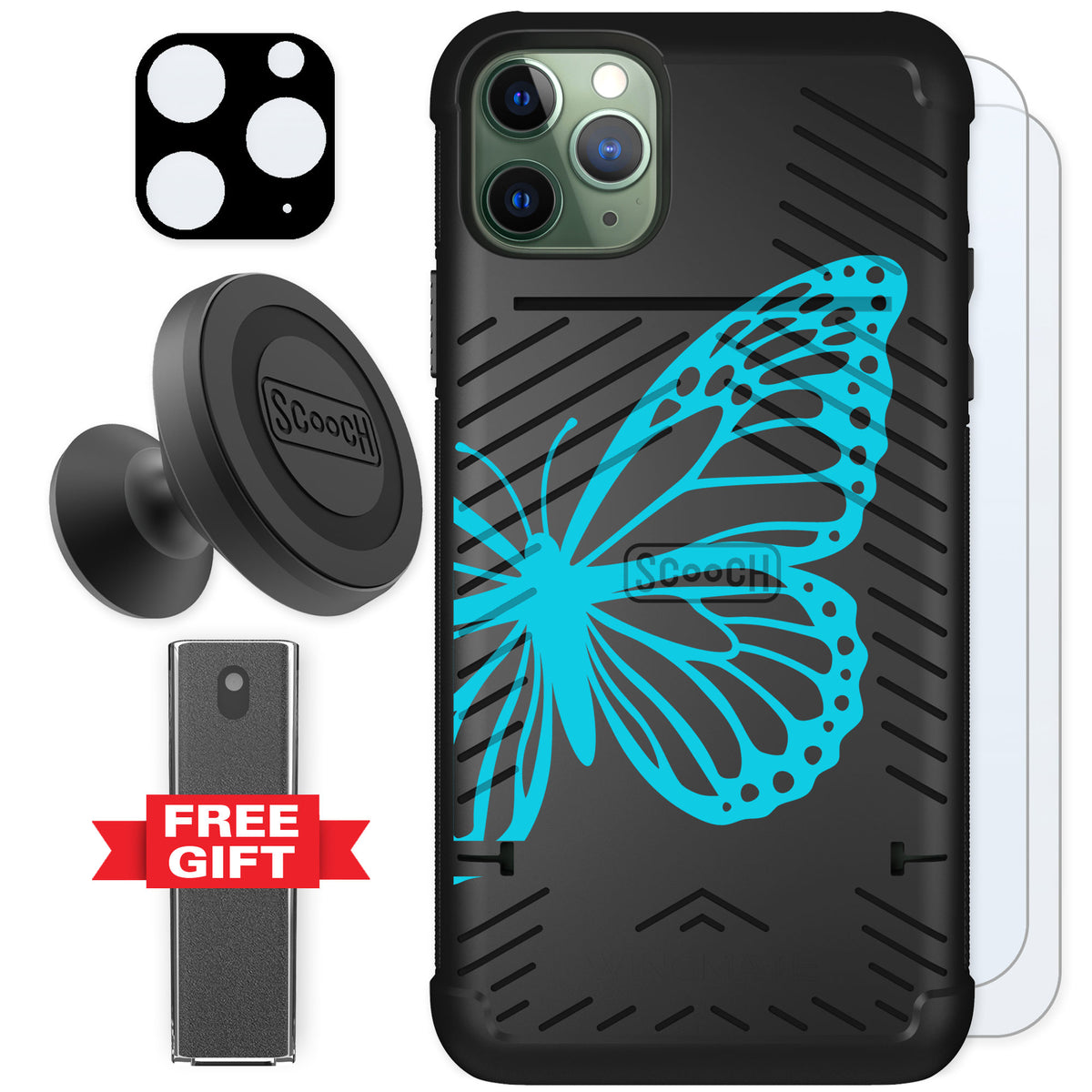 Scooch Wingmate Azure Butterfly for iPhone 11 Pro Max — Defender Bundle