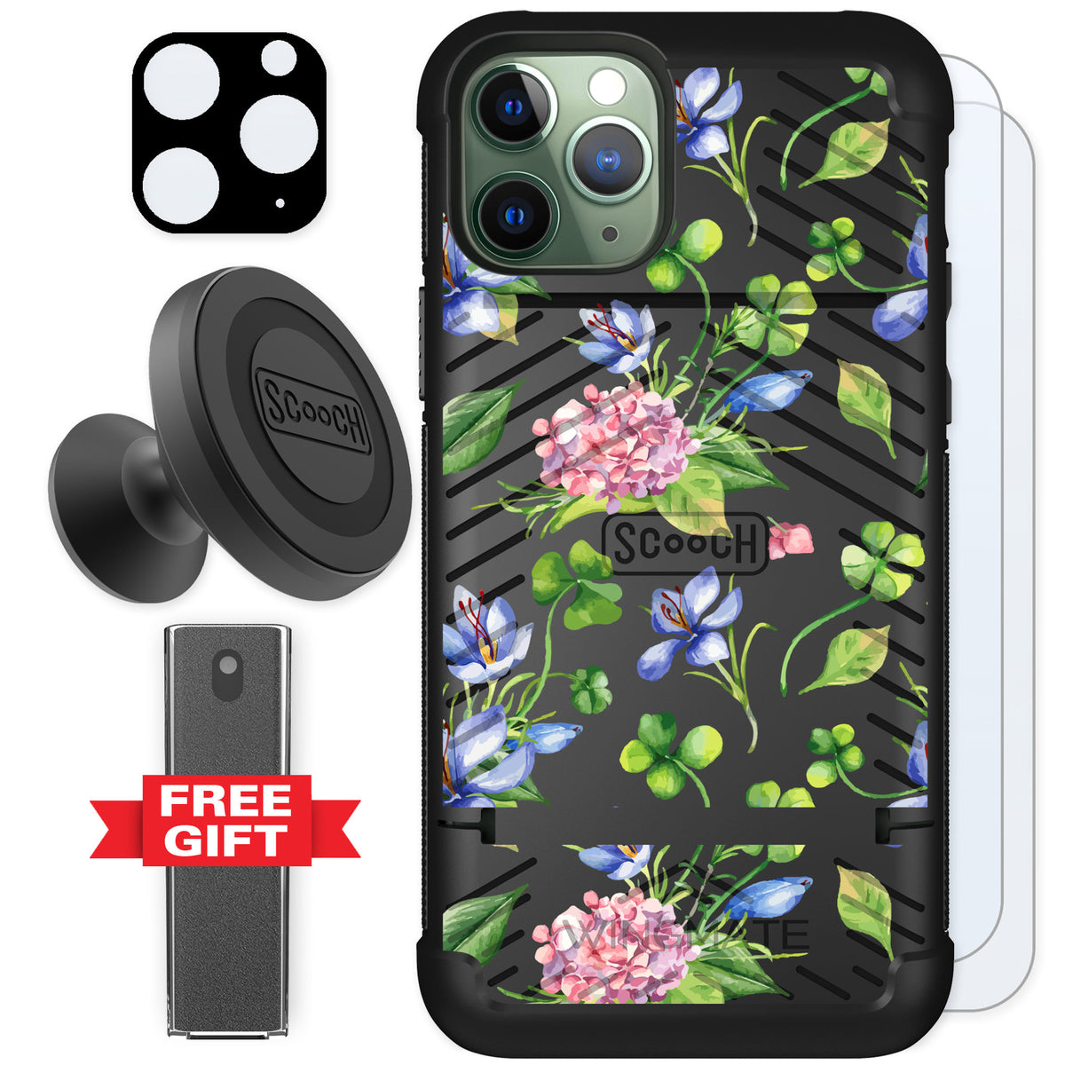 Scooch Wingmate Lucky Hydrangea for iPhone 11 Pro — Defender Bundle