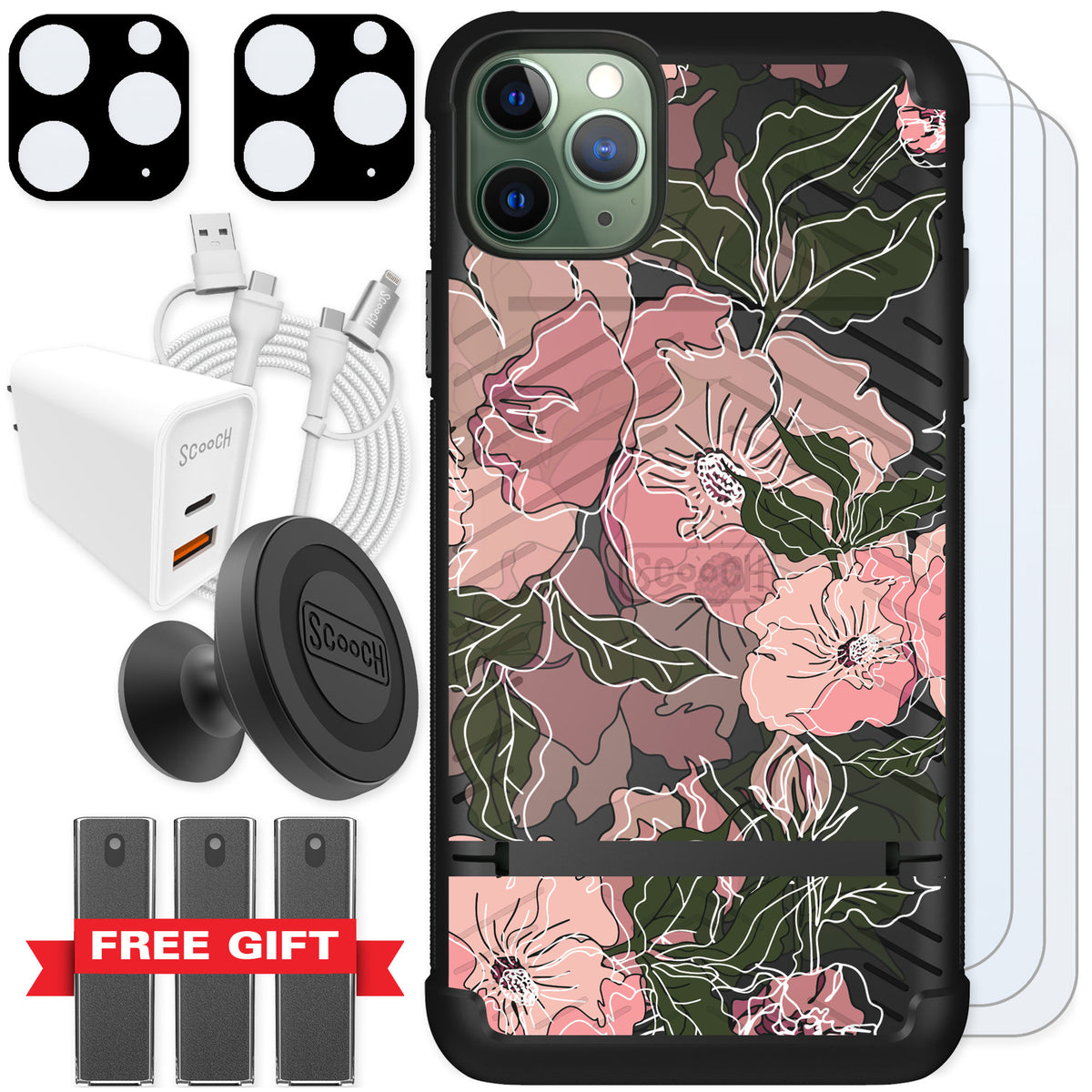 Scooch Wingmate Blush Botanical for iPhone 11 Pro Max — Ultimate Bundle