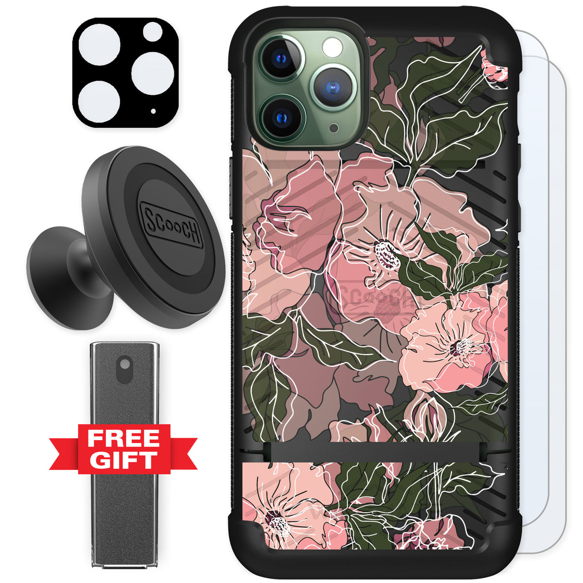 Scooch Wingmate Blush Botanical for iPhone 11 Pro — Defender Bundle