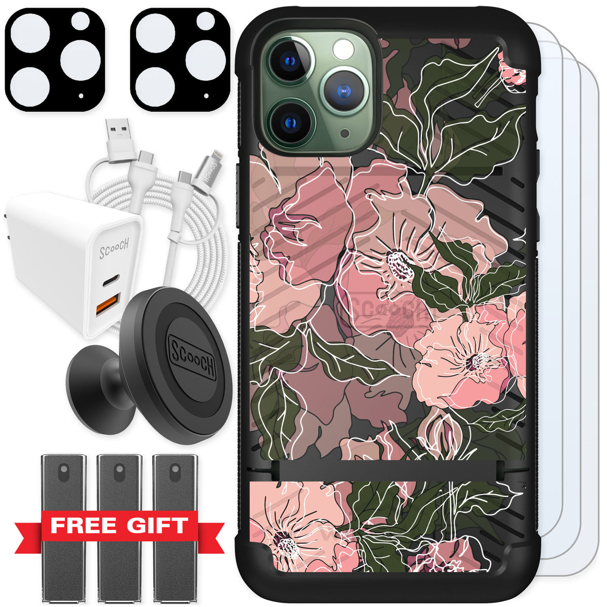 Scooch Wingmate Blush Botanical for iPhone 11 Pro — Ultimate Bundle
