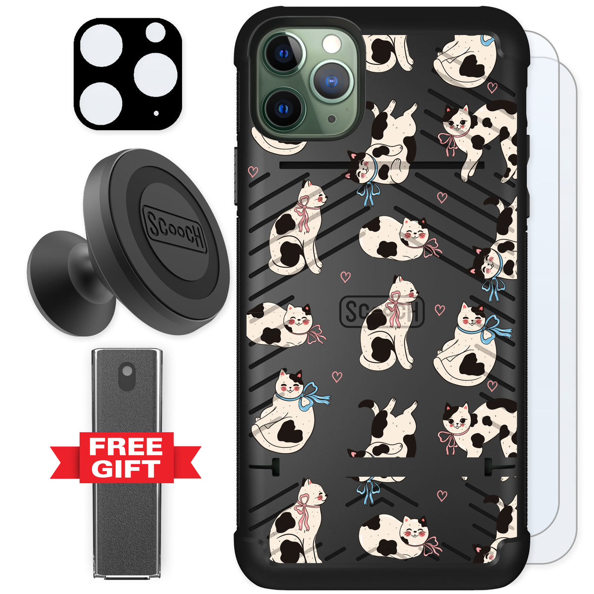Scooch Wingmate Bow Kitties for iPhone 11 Pro Max — Defender Bundle