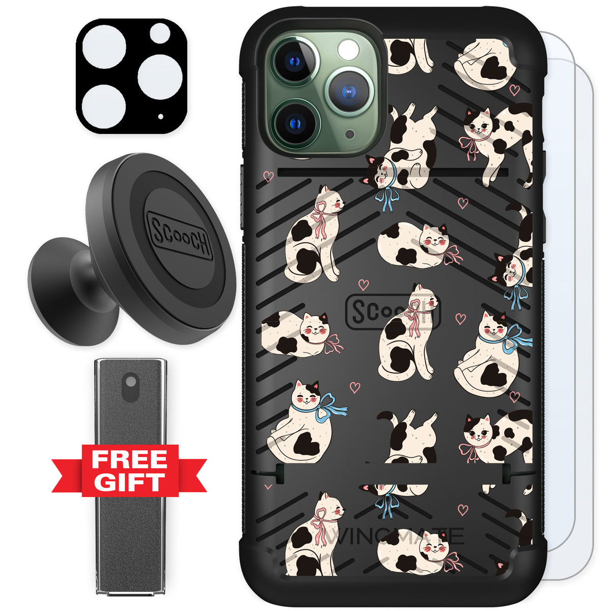 Scooch Wingmate Bow Kitties for iPhone 11 Pro — Defender Bundle