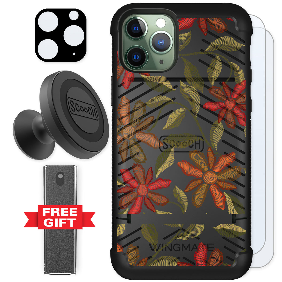 Scooch Wingmate Floral Tapestry for iPhone 11 Pro — Defender Bundle