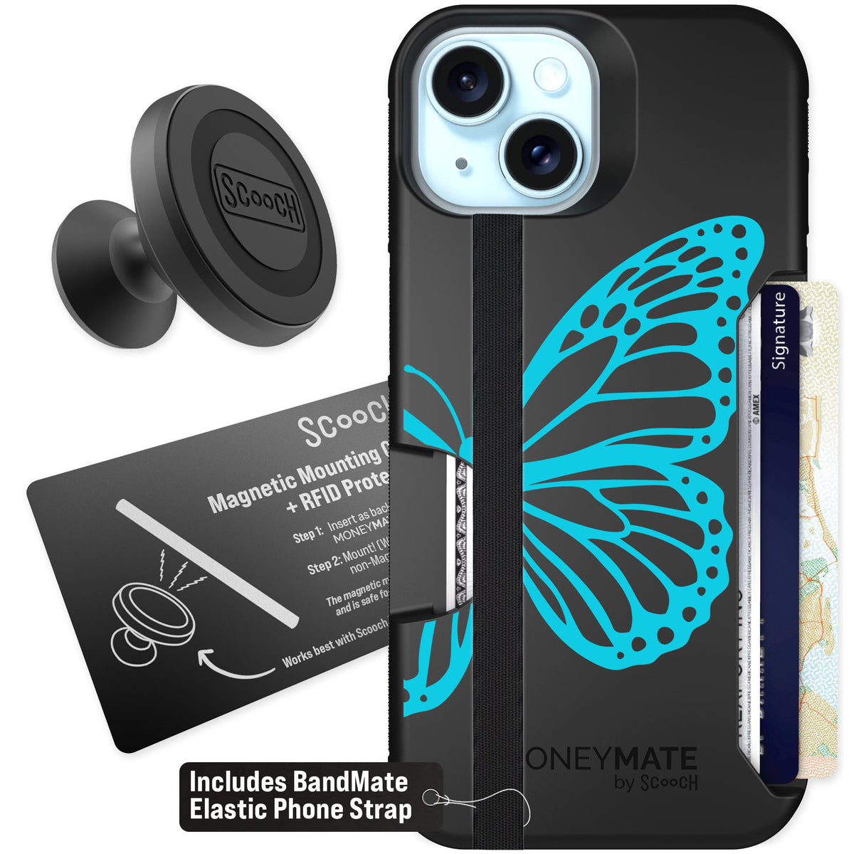 Scooch Moneymate Azure Butterfly for iPhone 13 — Starter Bundle
