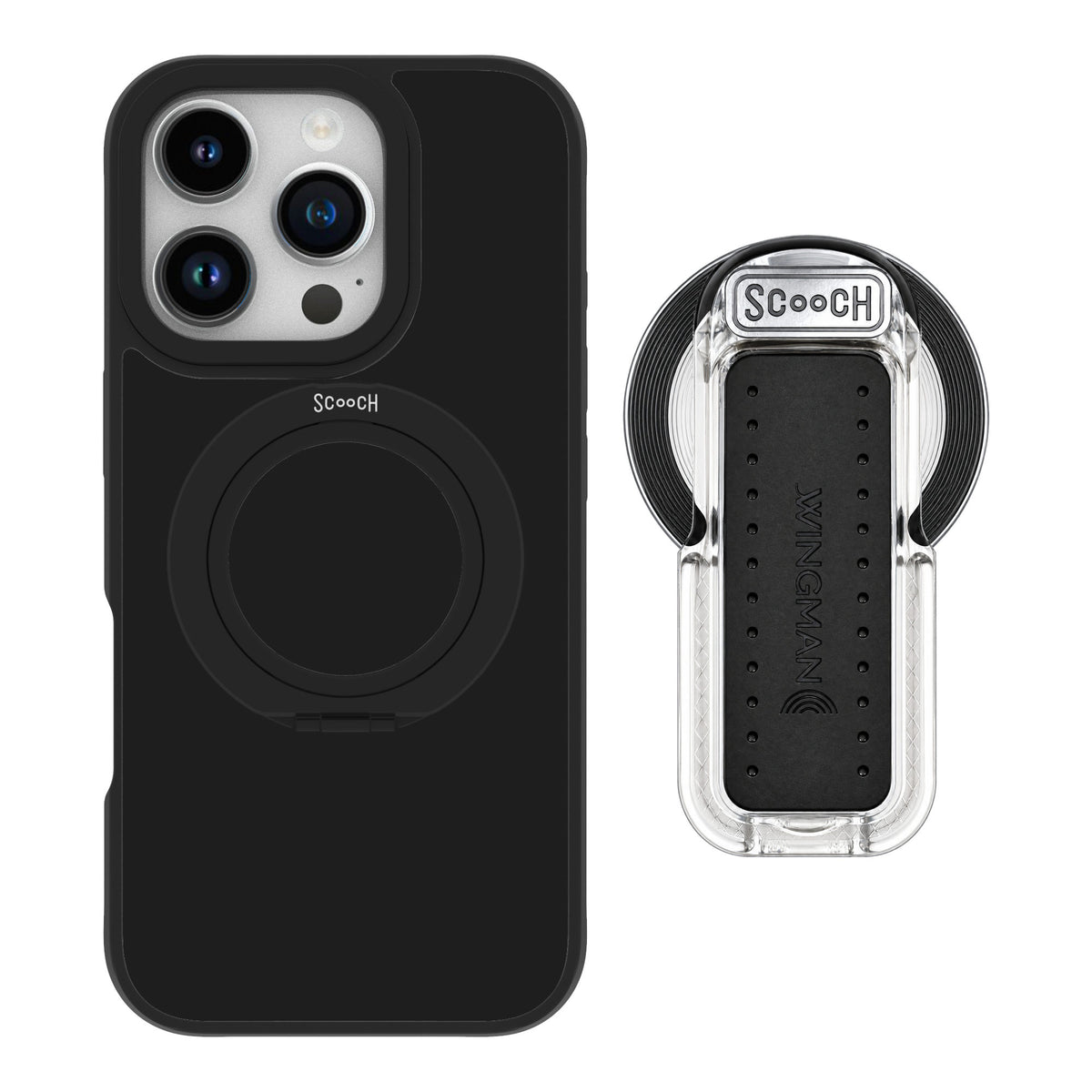 Scooch MagCase Black for iPhone 16 Pro — MagSafe Wingback Bundle - Clear