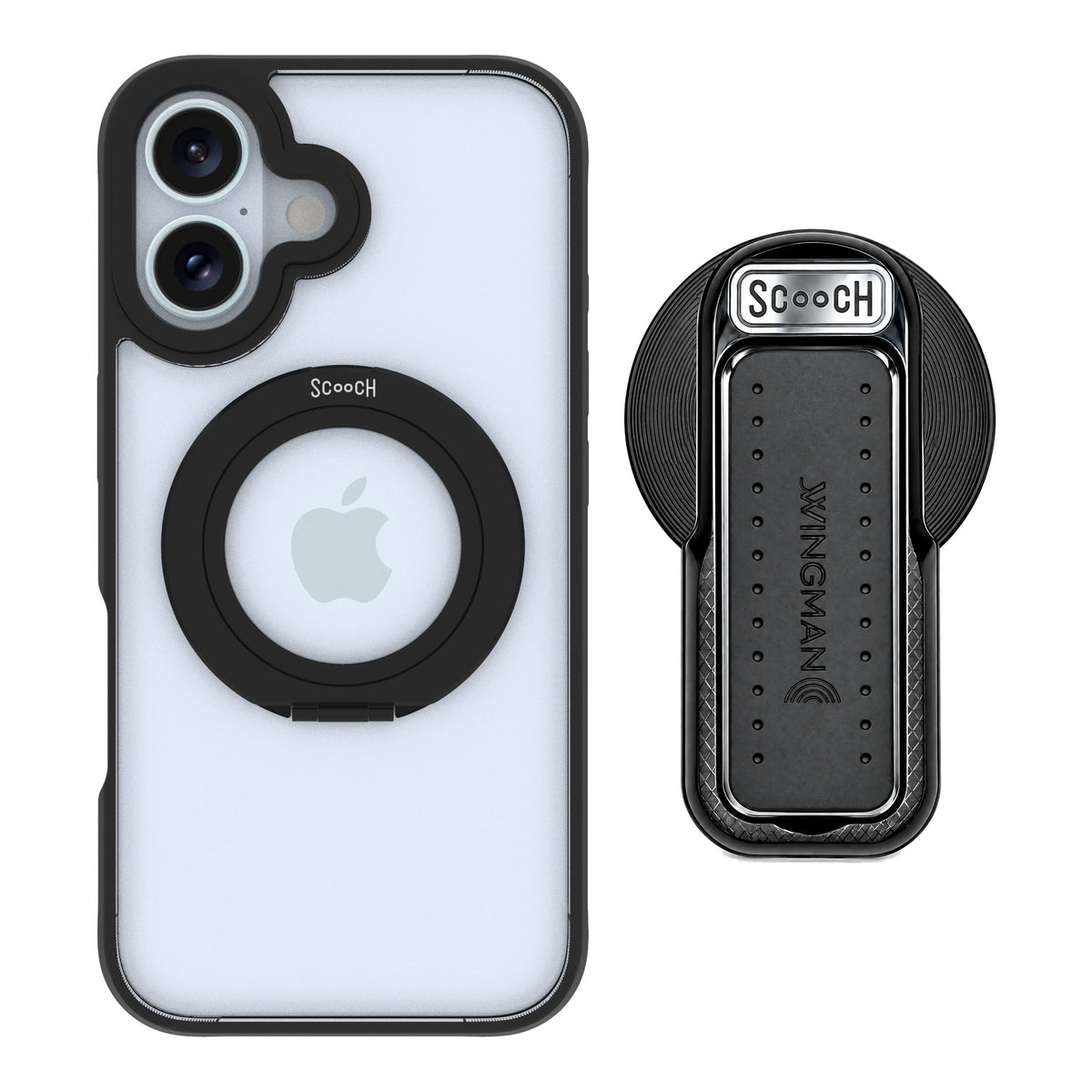 Scooch MagCase Tuxedo Clear for iPhone 16 — MagSafe Wingback Bundle - Black