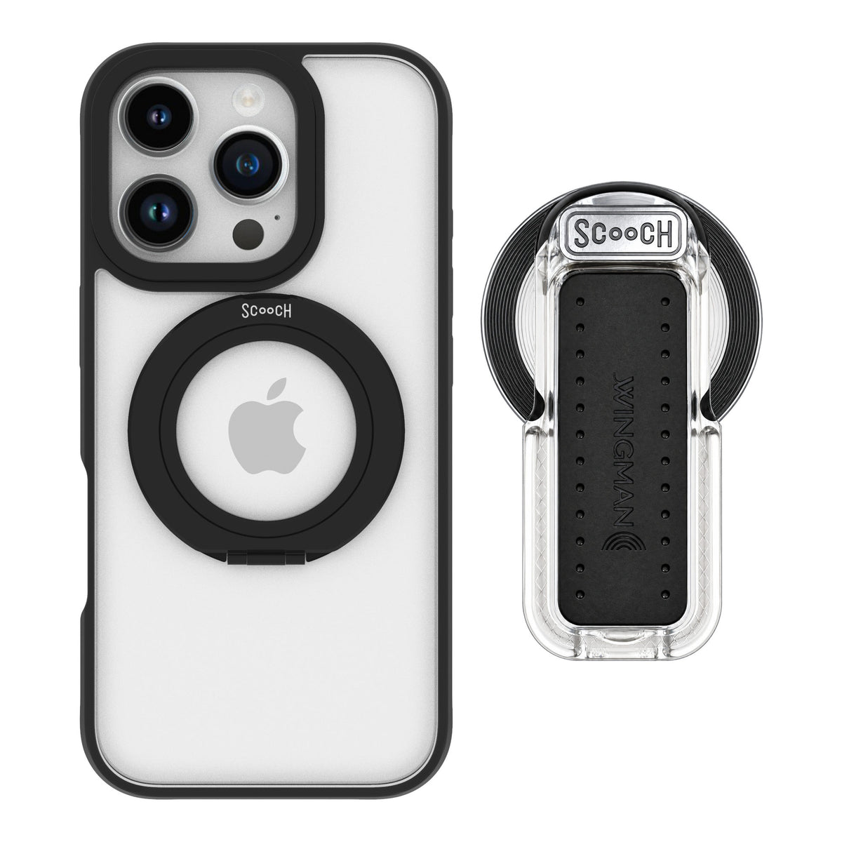 Scooch MagCase Tuxedo Clear for iPhone 16 Pro — MagSafe Wingback Bundle - Clear