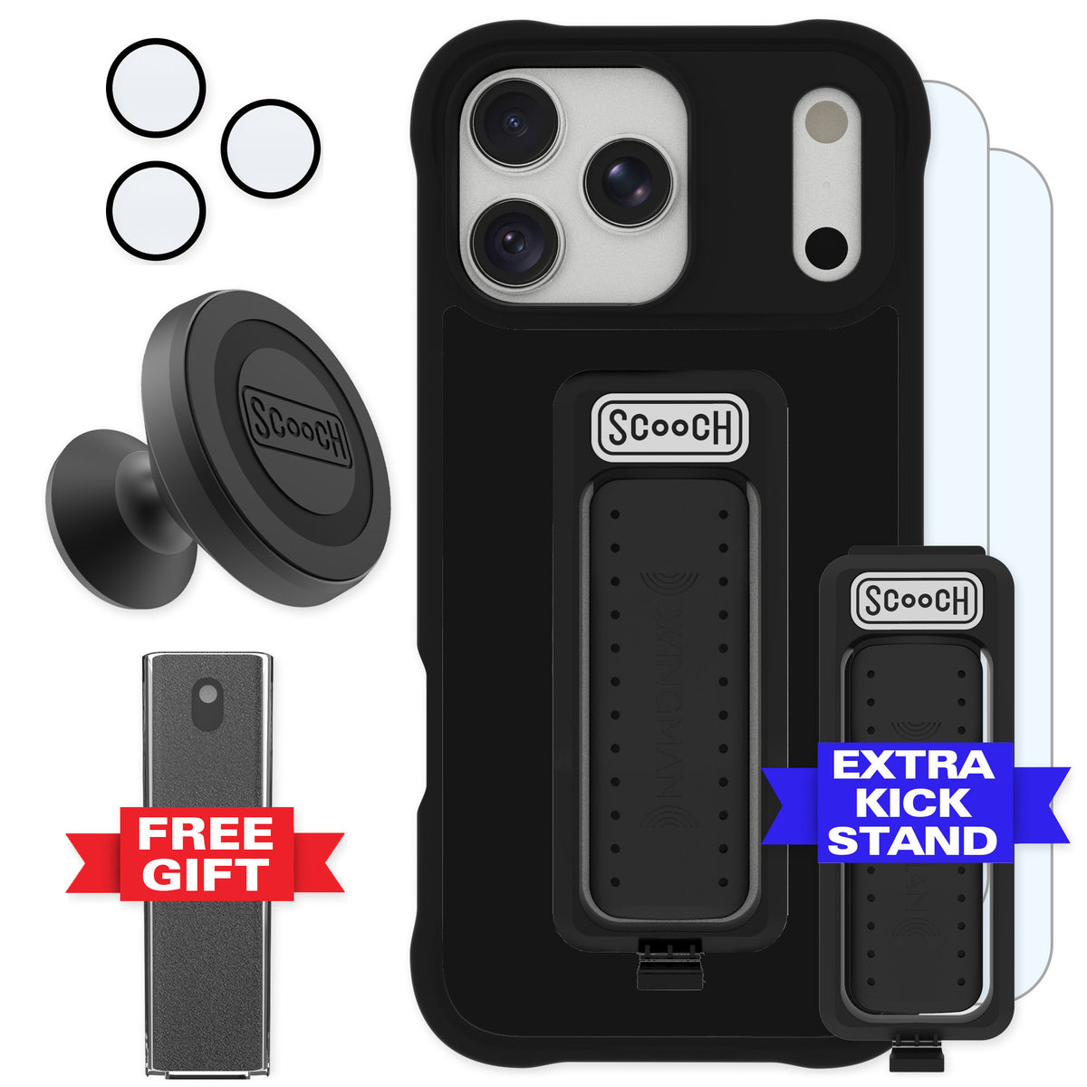 Scooch Wingman Black for iPhone 17 Pro Max — Defender Bundle