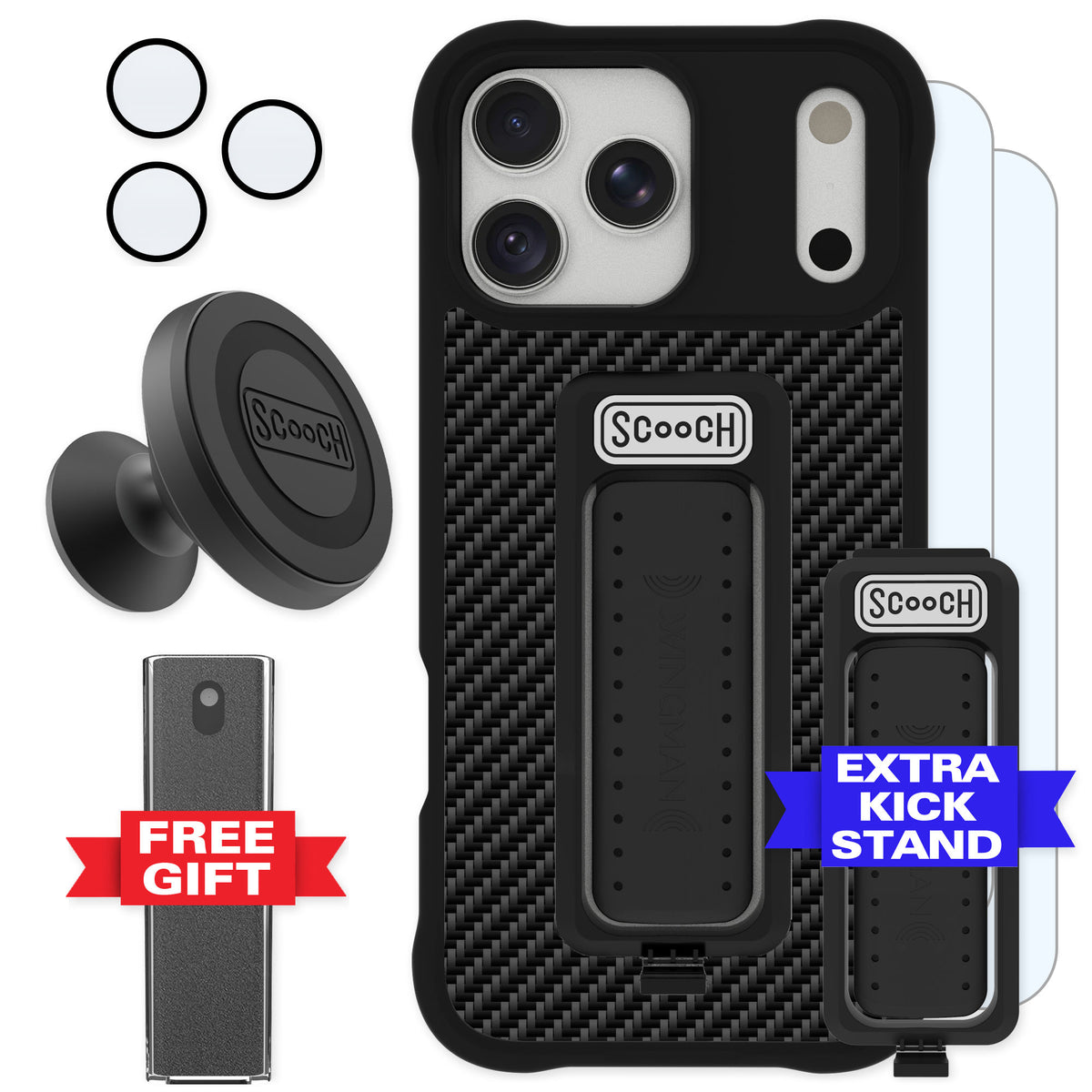 Scooch Wingman Carbon Fiber for iPhone 17 Pro Max — Defender Bundle