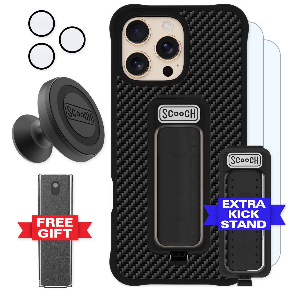 Scooch Wingman Carbon Fiber for iPhone 16 Pro Max — Defender Bundle