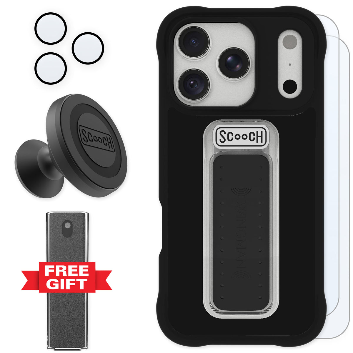 Scooch Wingman Black for iPhone 17 Pro — Defender Bundle