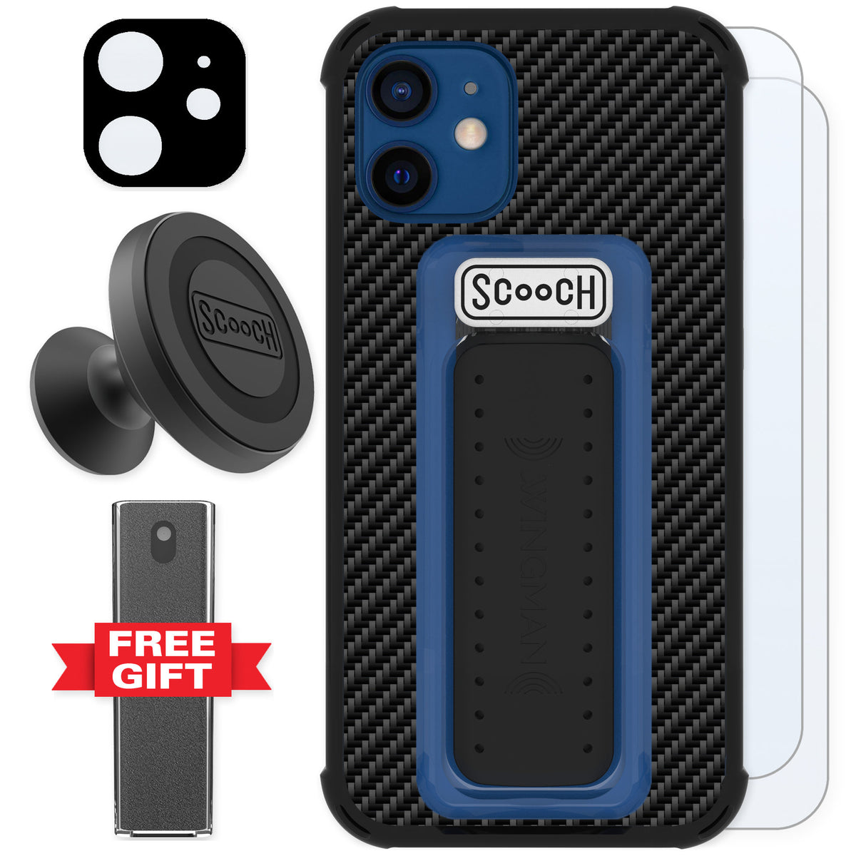 Scooch Wingman Carbon Fiber for iPhone 12 mini — Defender Bundle